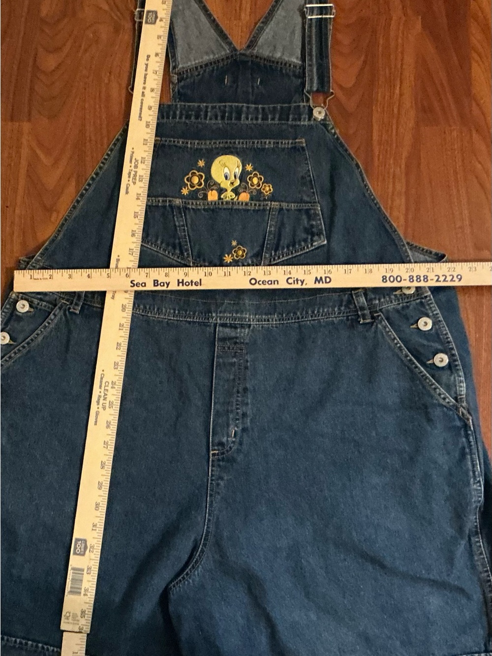 Looney Tunes Tweety Bird Denim Shortalls Overalls Shorts 24W Plus Size Y2K EUC - Picture 7 of 7